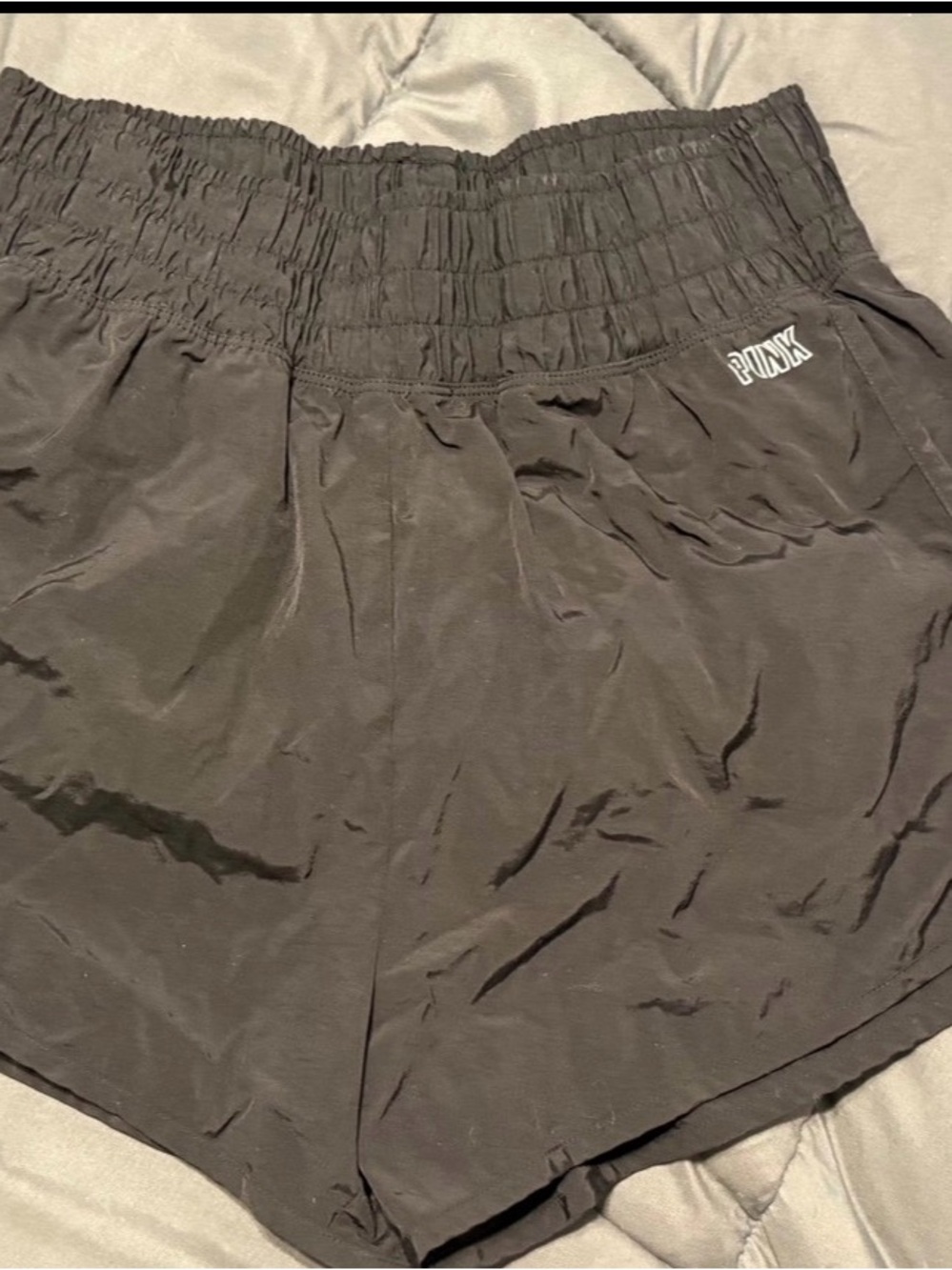 PINK Victoria's Secret Black Smocked-Waist Athletic Shorts